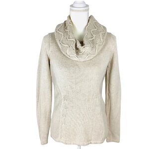 The Limited Women's S Long Sleeve Cowl Neck Cable Beige Cream Tan Knit Sweater